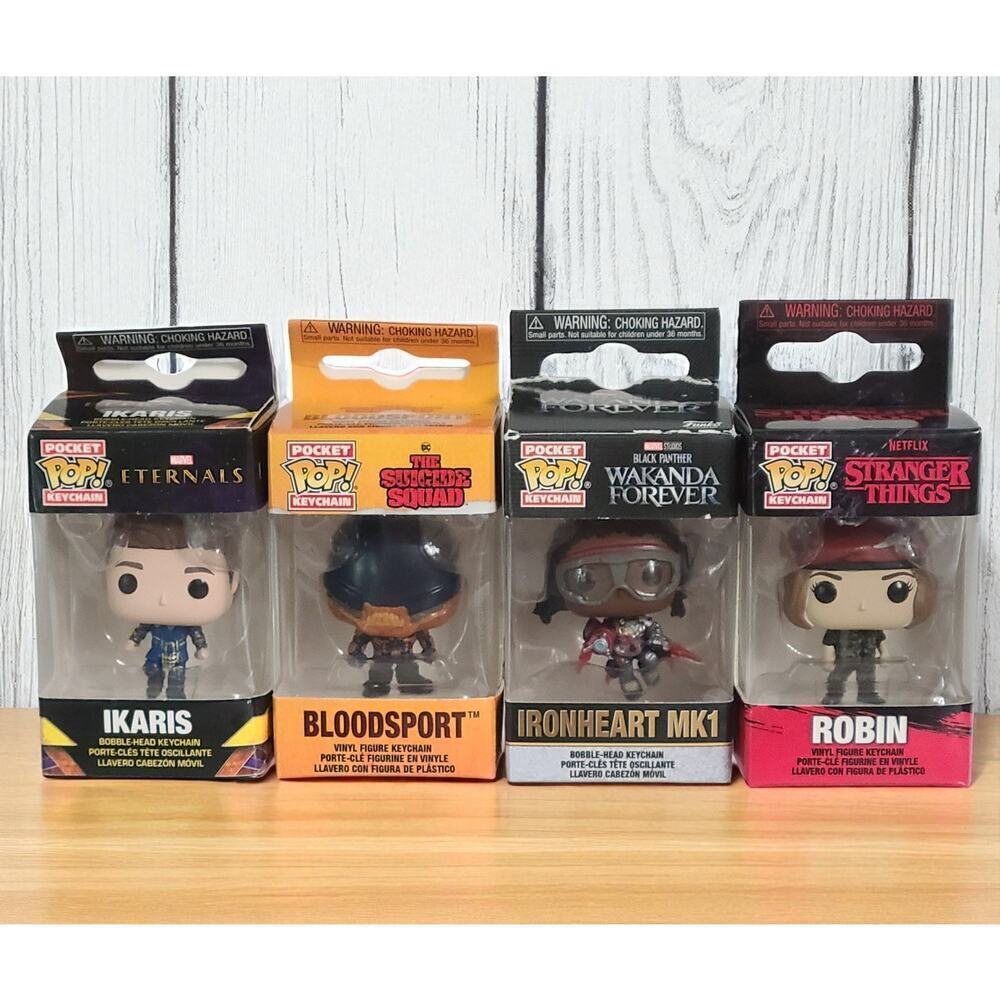 4 Funko Pop Keychains Stranger Things-Suicide Squad-Marvel Eternals-Studios